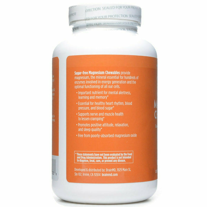 BrainMD Magnesium Chewables 60 chewables label information panel