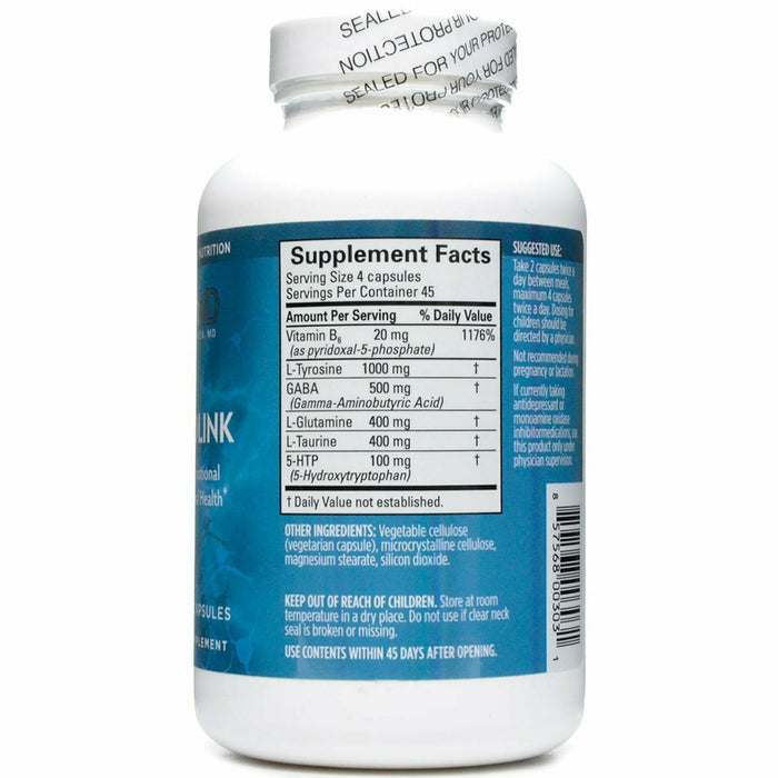 BrainMD NeuroLink 180 capsules supplement facts label