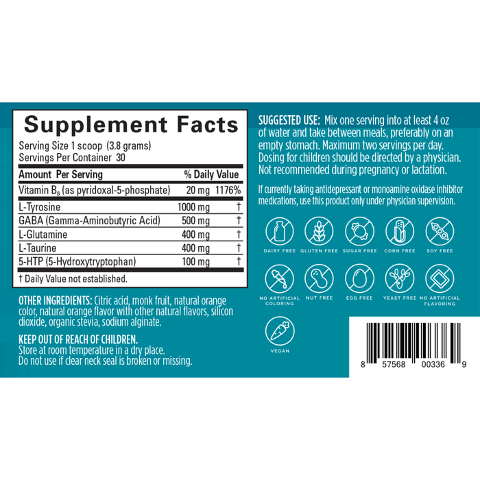 BrainMD Neurolink Powder 114 g supplement facts label