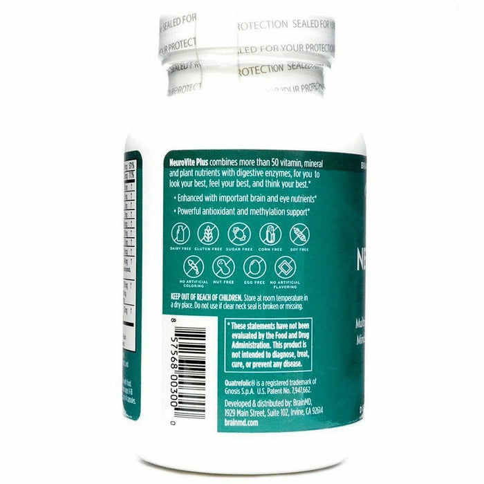BrainMD NeuroVite Plus 120 capsules label information panel