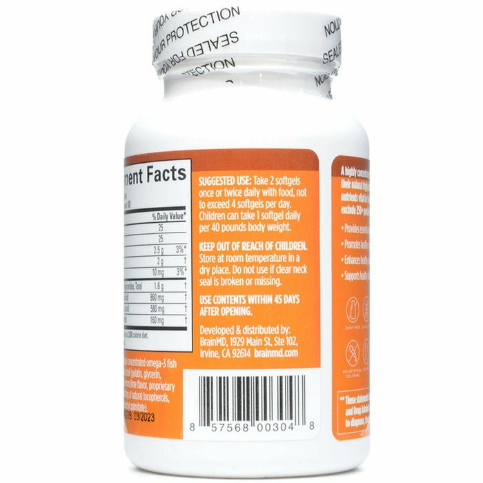 BrainMD Omega-3 Power 60 softgels suggested use label