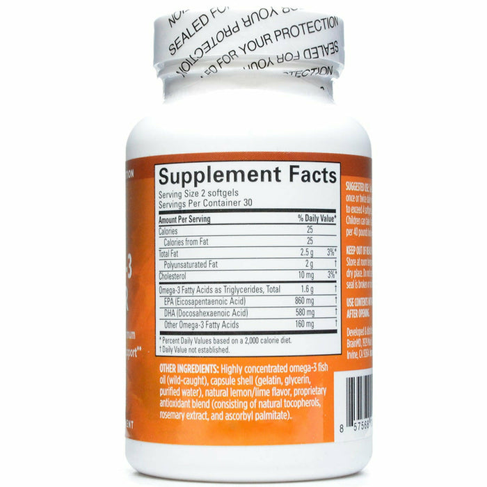 BrainMD Omega-3 Power 60 softgels supplement facts label