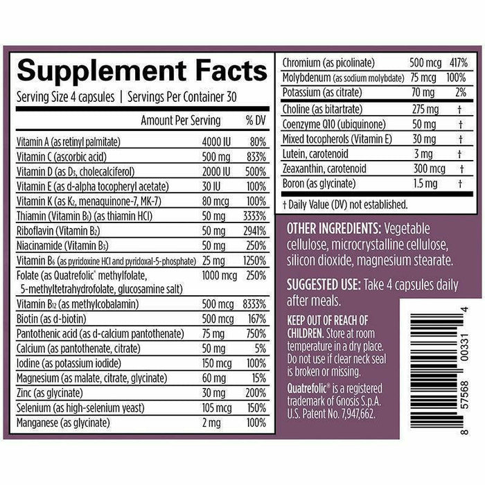 BrainMD Smart Prenatal 120 capsules supplement facts label