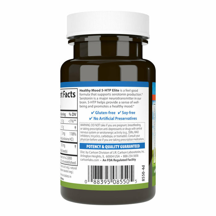 Carlson Labs 5-HTP Elite 100 mg 60 tablets back label