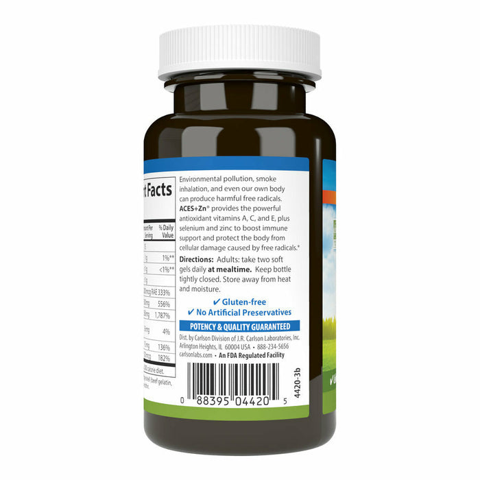 Carlson Labs ACES + Zn 180 softgels back label