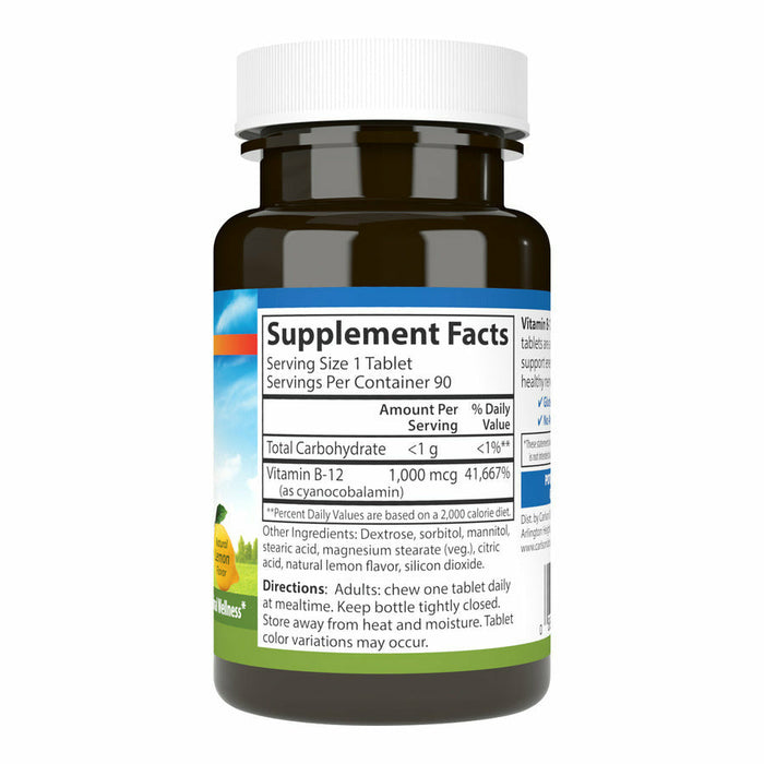 Carlson Labs B-12 1000 mcg 90 tablets supplement facts label
