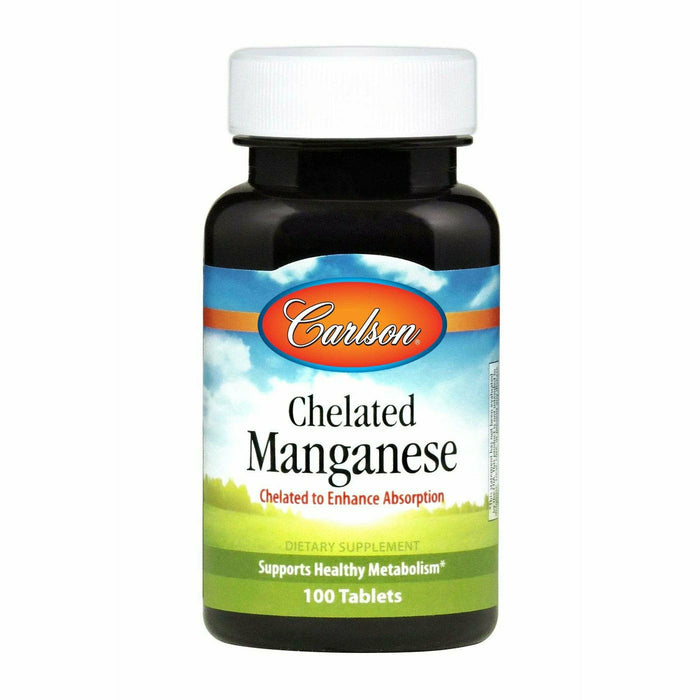 Carlson Labs Chelated Manganese 20 mg, 100 tablets, front of bottle