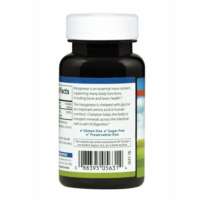 Carlson Labs Chelated Manganese 20 mg 100 tablets suggested use label
