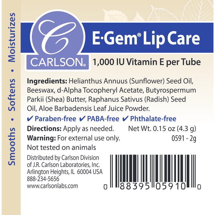Carlson Labs E-Gem Lip Care full label