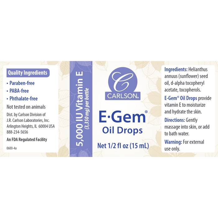 Carlson Labs E-Gem Oil Drops 0.5 fl oz full label