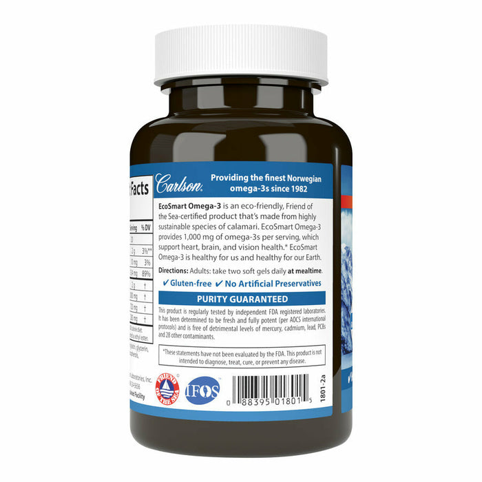 Carlson Labs EcoSmart Omega-3 90 + 30 softgels back label