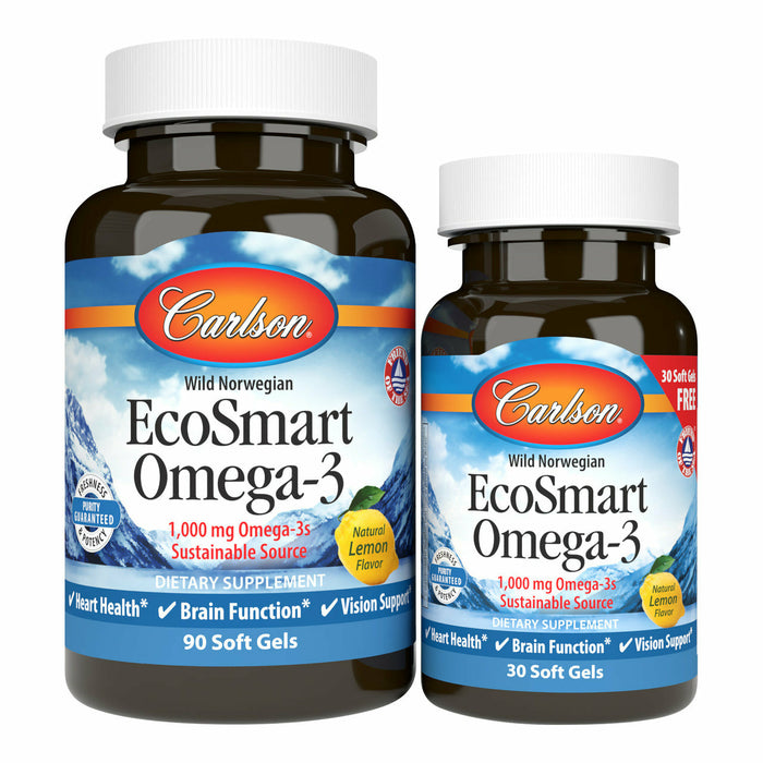 Carlson Labs EcoSmart Omega-3, 90 + 30 softgels, front of bottle