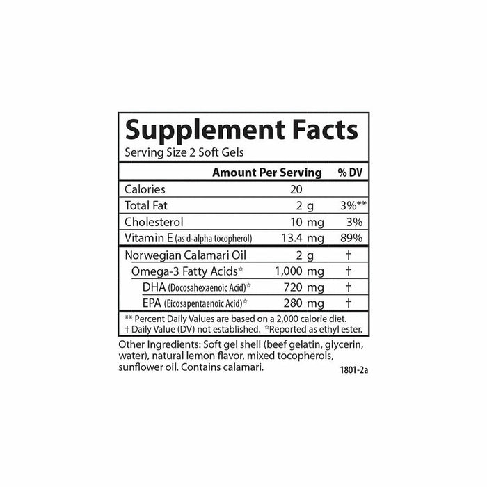 Carlson Labs EcoSmart Omega-3 90 + 30 softgels supplement facts panel, close-up