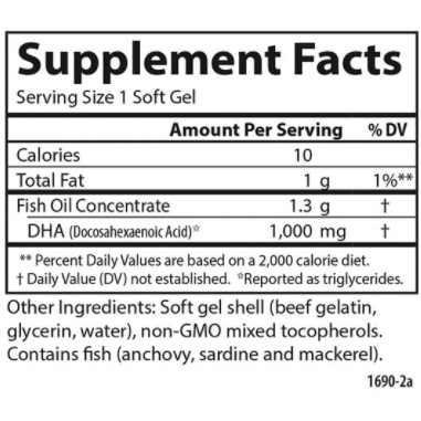 Carlson Labs Elite DHA Gems 1000 mg 60 softgels supplement facts label