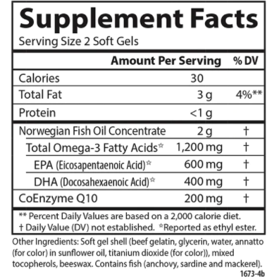 Carlson Labs Fish Oil Q 120 softgels supplement facts panel, close-up