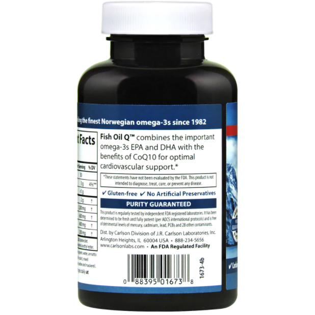 Carlson Labs Fish Oil Q 60 softgels supplement facts label, second view