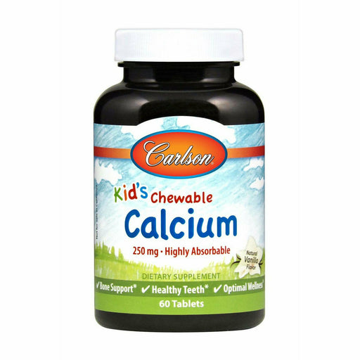 Carlson Labs Kid's Chewable Calcium 250 mg, 60 tablets, front of bottle