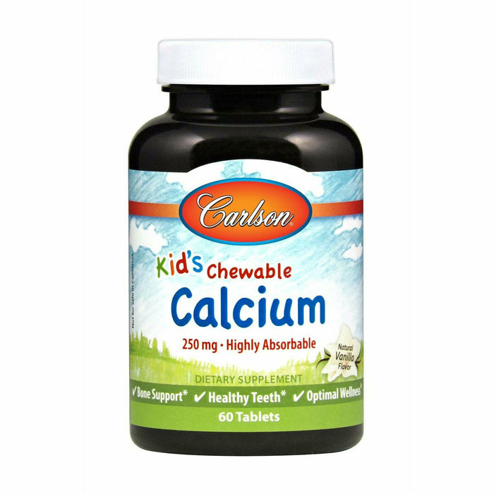 Carlson Labs Kid's Chewable Calcium 250 mg, 60 tablets, front of bottle