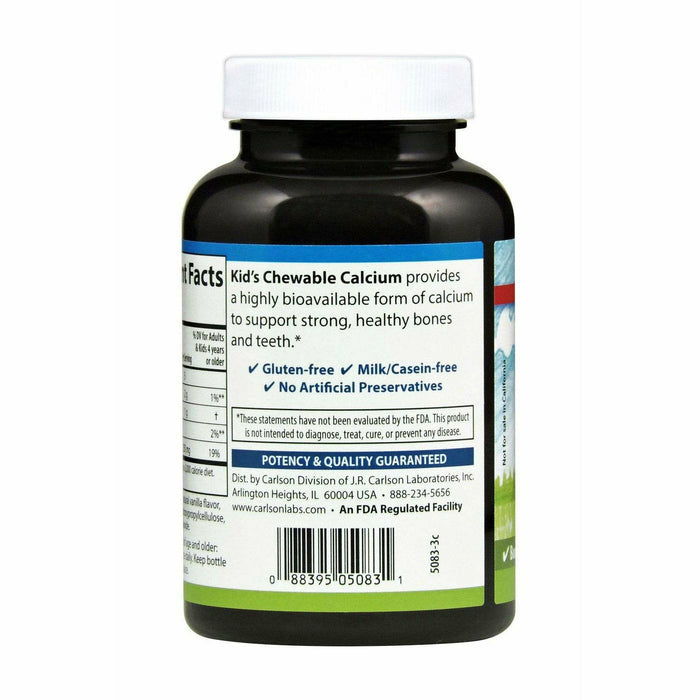 Carlson Labs Kid's Chewable Calcium 250 mg 60 tablets suggested use label