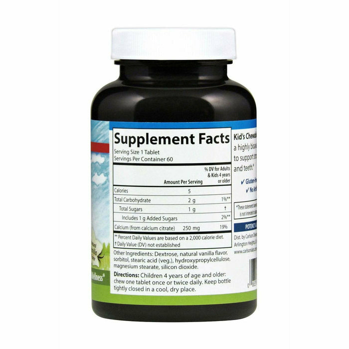 Carlson Labs Kid's Chewable Calcium 250 mg 60 tablets supplement facts label