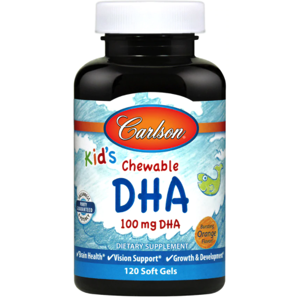Carlson Labs Kid's Chewable DHA 100 mg, 120 softgels, front of bottle
