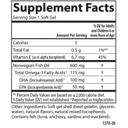 Carlson Labs Kid's Chewable DHA 100 mg 120 softgels supplement facts label