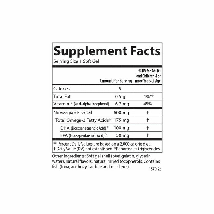Carlson Labs Kid's Chewable DHA Orange 60 softgels supplement facts label