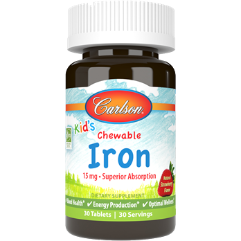 Carlson Labs Kid's Chewable Iron 15 mg, 30 tablets, front of bottle