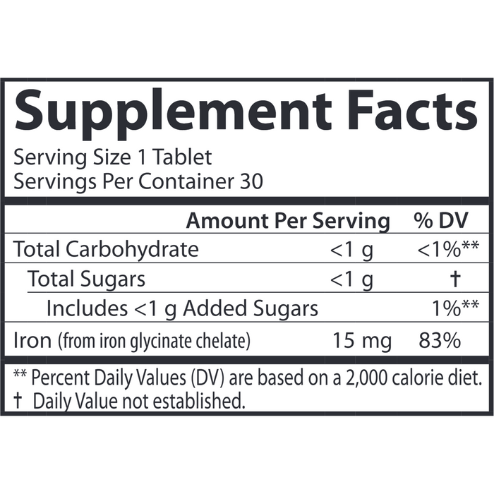 Carlson Labs Kid's Chewable Iron 15 mg 30 tablets supplement facts label