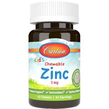 Carlson Labs Kid's Chewable Zinc 5 mg, 42 chewable tablets, front of bottle