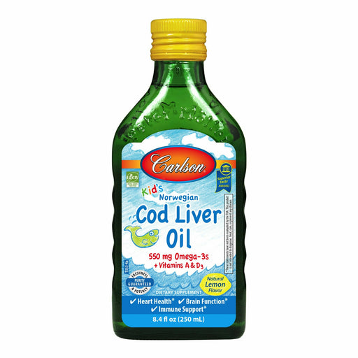 Carlson Labs Kid's Cod Liver Oil Lemon, 250 mL, front of bottle