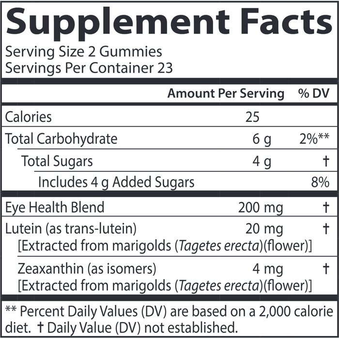 Carlson Labs Kid's Lutein Gummies 46 gummies supplement facts label