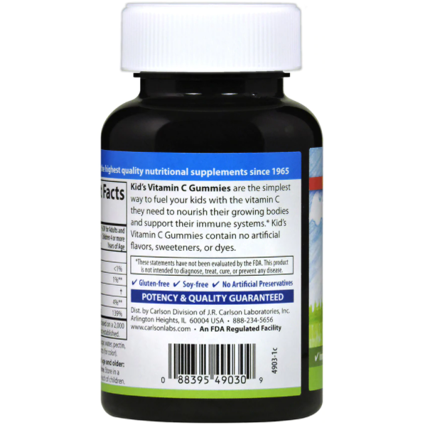 Carlson Labs Kid's Vitamin C Gummies 125 mg 60 gummies supplement facts label, second view