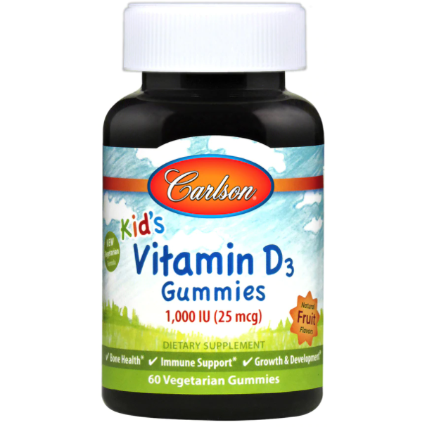 Carlson Labs Kid's Vitamin D3 Gummies 1000 IU, 60 gummies, front of bottle