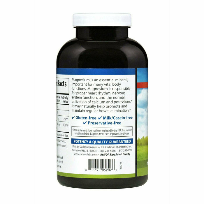 Carlson Labs Liquid Magnesium 400 mg 250 softgels suggested use label