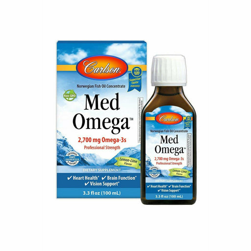Carlson Labs MedOmega Fish Oil 2,700 mg, 3.3 fl oz, front of box
