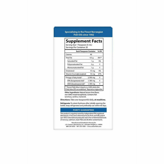Carlson Labs MedOmega Fish Oil 2,700 mg 3.3 fl oz supplement facts label