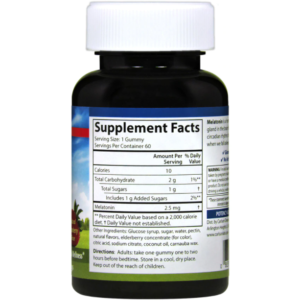 Carlson Labs Melatonin Gummies 2.5 mg 60 gummies supplement facts label