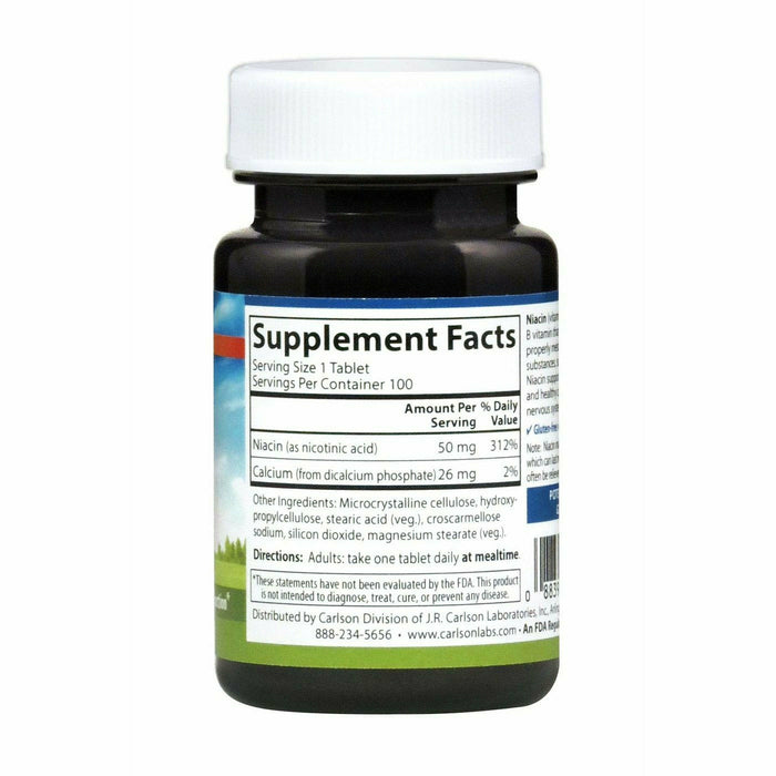 Carlson Labs Niacin 50 mg 100 tablets supplement facts label