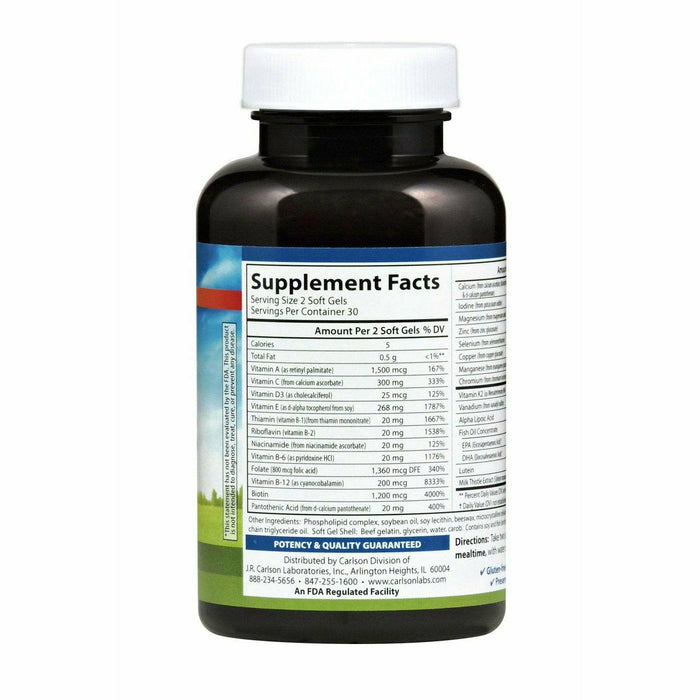 Carlson Labs Nutra Support Diabetes 60 softgels supplement facts label