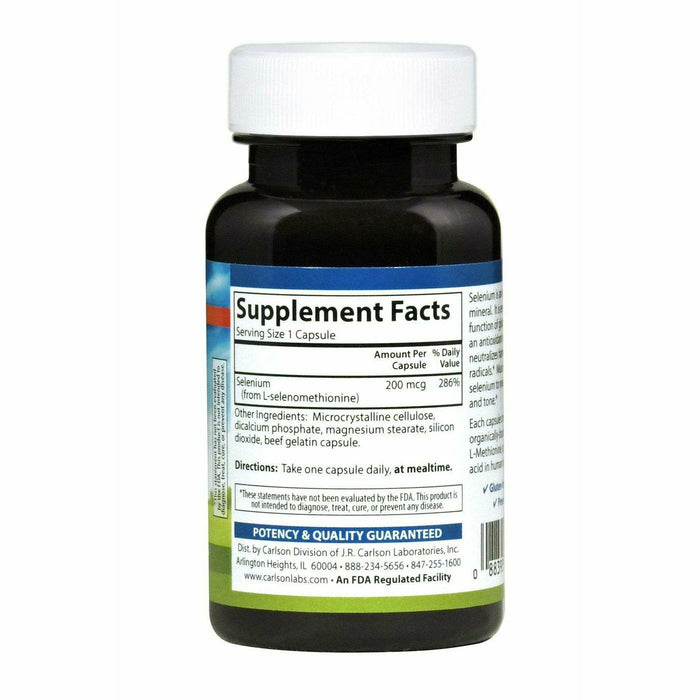 Carlson Labs Selenium 200 mcg 60 capsules supplement facts label