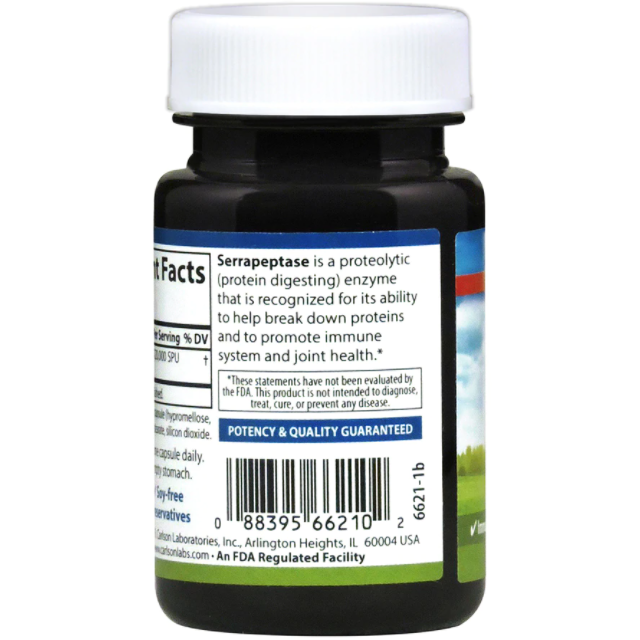 Carlson Labs Serrapeptase 30 veg capsules supplement facts label, second view
