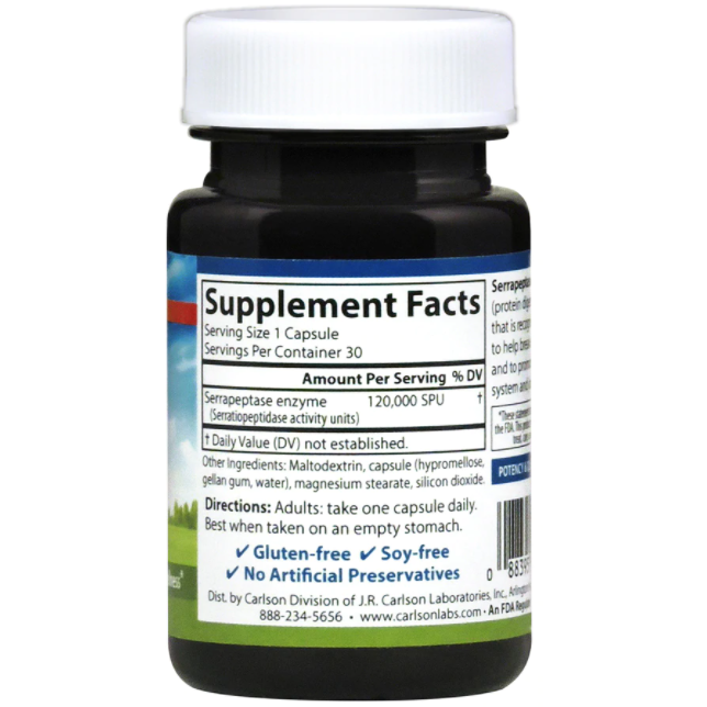 Carlson Labs Serrapeptase 30 veg capsules supplement facts label