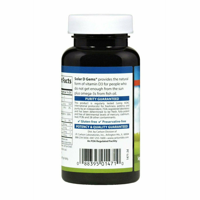 Carlson Labs Solar D Gems 2000 IU 120 softgels suggested use label