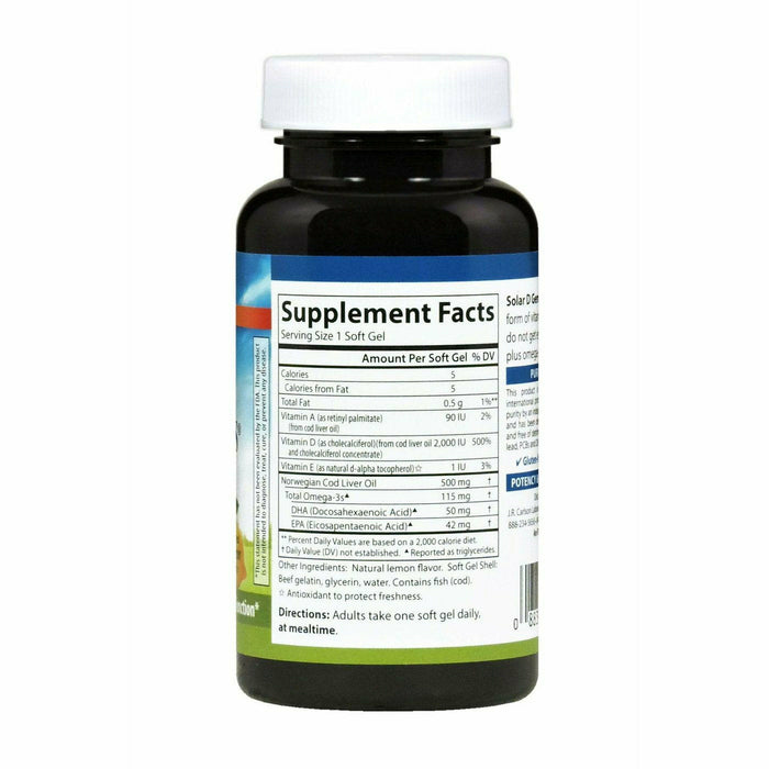 Carlson Labs Solar D Gems 2000 IU 120 softgels supplement facts label