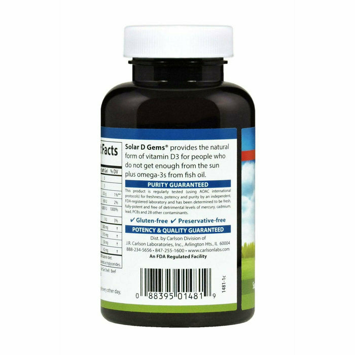 Carlson Labs Solar D Gems 4000 IU 120 softgels suggested use label
