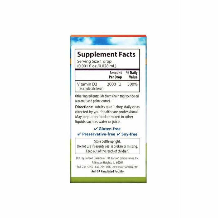 Carlson Labs Super Daily D3 0.37 fl oz supplement facts label