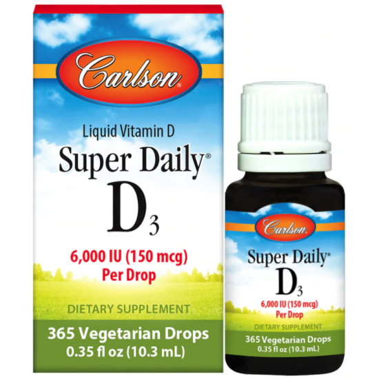 Carlson Labs Super Daily D3 6,000 IU, 10.3 mL, front of box
