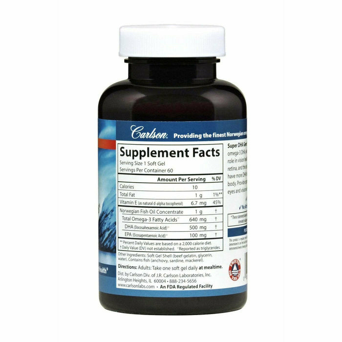 Carlson Labs Super DHA 60 softgels supplement facts label
