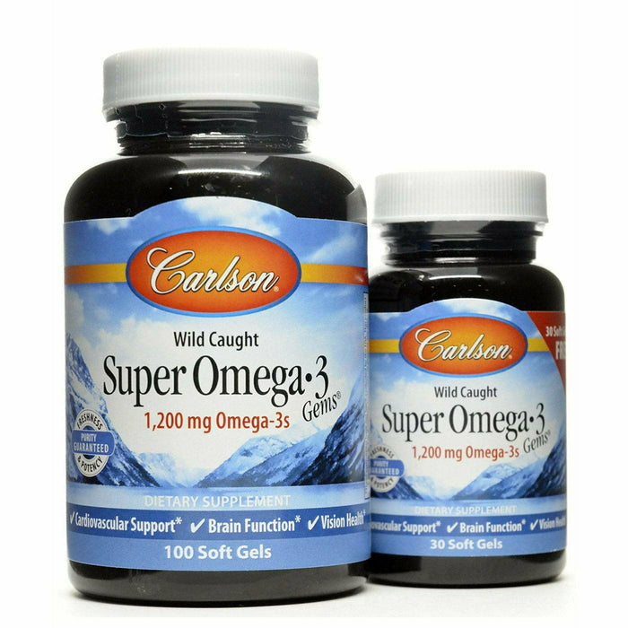 Carlson Labs Super Omega3 Fish Oil 1200 mg, 130 softgels, front of bottle